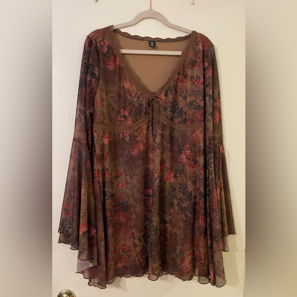 SHEIN Dreamara Women's Retro
Print V-Neck Flounce Split Hem Dress Sz 3XL